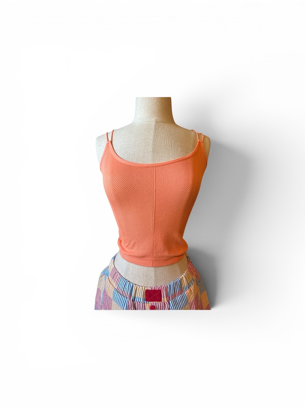Very J Coral Double-Strap Ribbed Crop Tank